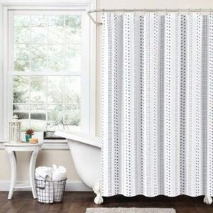 72"x72" Hygge Striped Single Shower Curtain Navy/White - Lush Décor
